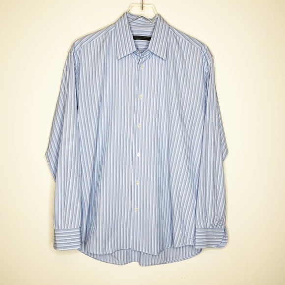 JOHN VARVATOS Blue Striped Button Up Dress Shirt Long Sleeve‎ Mens 41 / 16R - Picture 1 of 10